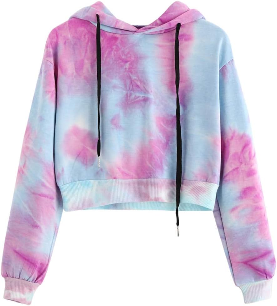 Women Hoodie TUDUZ Sale Clearance Womens Tie-Dye Printed Hooded Sweatshirt Long Sleeve Sport Short Pullover Tops Blouse