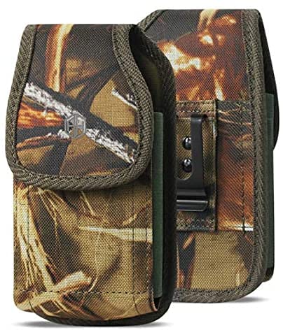 AH Military Grade Camo Cell Phone Holster Men Cell Phone Belt Holder, Compatible w/ [iPhone iPhone 12 Mini SE 5 5S 5C Samsung J1 J3 LG K7 K10 & More] fits Waterproof/Defender/Thick Heavy Duty Case