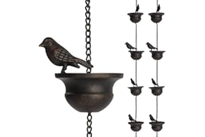 AZURAOKEY 8 Feet Birds on Cup Mobile Rain Chain Mobile Bronze Decorative Bird Rain Chain Replacement Downspout Drainage Rain Chain 8 Birds Cups for Outdoor Courtyard Garden