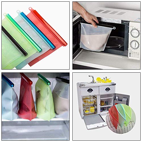 Reusable Food Bags Silicone Food Storage Containers Versatile Cooking Bags Preservation Airtight Seal Bags for Freeze Steam Heat Microwave Fruits Vegetables Meat Milk (4 Packs)