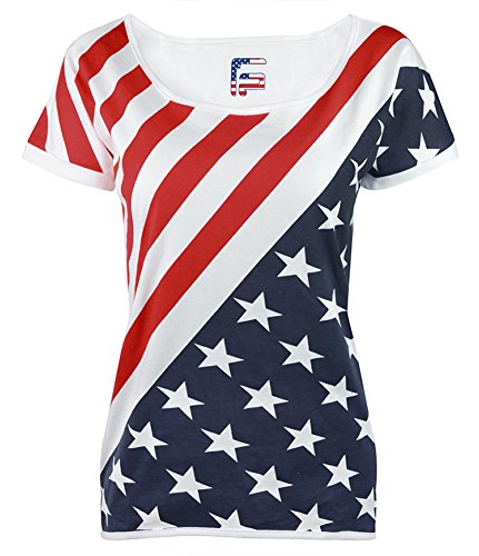 Women July 4th American Flag Print Short Sleeve Striped Star Patriotic Loose Cotton T Shirt Tops US Flag XXL - Thumbnail 4
