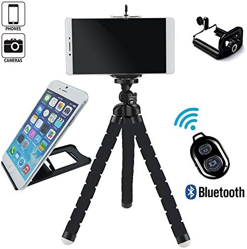 iPhone Tripod-Portable and Adjustable Phone Tripod for iPhone, Cellphone,Cameras with Cellphone Holder Clip and Remote Shutter + Cellphone Tablet Stands Holder -Big/Black