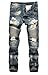 NITAGUT Men's Ripped Slim Straight fit Biker Jeans Dark Blue-US 38