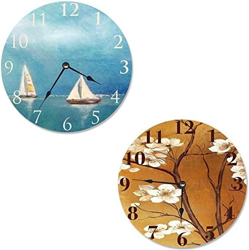 12-Inches White Floral Crimson Vanity Clock High Gloss Lithograph MDF Plastic Quartz And 12-Inches Easy-To-Read Face Lightweight Azure Breeze Sailboat Vanity Clock