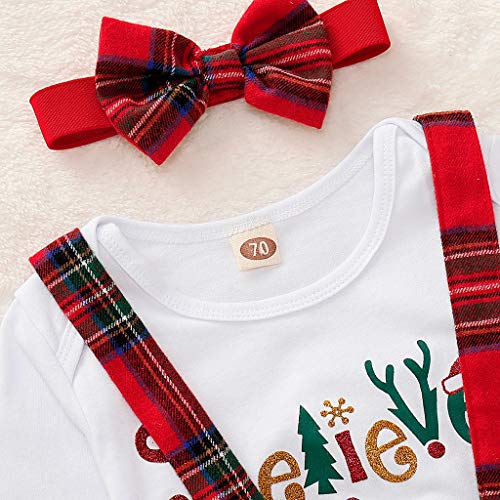 Mayunn 3-Pieces Infant Baby Girls Christmas Letter Romper+Plaid Suspender Skirts+Headbands Outfits Sets Clothes (3Months-3Years) - Thumbnail 4