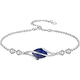 HPQQ 925 Sterling Silver Bracelet for Women Oval Gemstone Link Bracelet Fine Jewelry Gifts for Women Wife Mom