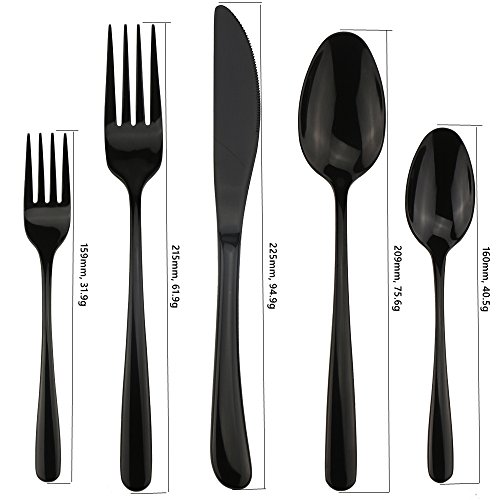 Silverware Set, Black Flatware Set 20 Piece, DEALIGHT 18/10 Stainless Steel Cutlery Eating Utensils Include Dinner Knives, Forks, Spoons, Dessert Forks and Spoons, Service for 4 people - Thumbnail 5