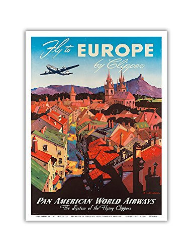 Fly to Europe by Clipper - Boeing 377 Stratocruiser - Pan American World Airways - Vintage Airline Travel Poster by Mark Von Arenburg c.1940s - Master Art Print (Unframed) 9in x 12in
