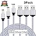 Eashion 3Pack 3FT 6FT 10FT Nylon Braided iPhone Charging Cord 8-Pin Lightning to USB Cable Charger Compatible with iPhone 7/ 7 Plus/6/6s/6 plus/6s plus, iPhone 5/5s/5c,iPad, iPod and More(White)