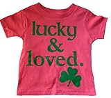 Custom Kingdom Little Girls Lucky and Loved Irish Shamrock T-shirt Pink
