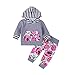 2Pcs Baby Girls Striped Hoodies Pocket T-Shirt Top with Floral Long Pants Christmas Clothes (6-12Months, Gray)