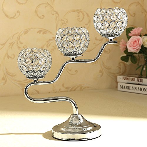 VINCIGANT Modern Silver Crystal Candelabra for Wedding Parties Events Coffee Table Decorative Centerpiece,Holiday Home Decoration Valentines Day Gifts,Fireplace Candleholder - Thumbnail 3