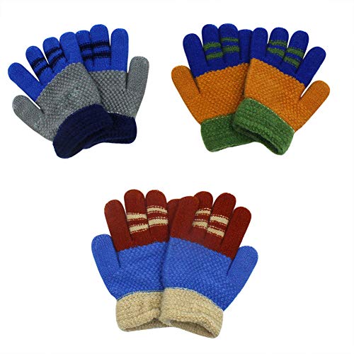 image for RARITY-US (3 Pairs) Unisex Warm Soft Winter Knit Gloves for Kids Boys 