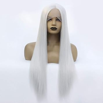 Amazon Com Silver White Lace Front Wigs Long Staight Synthetic