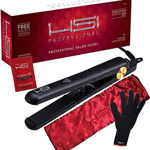 HSI Professional Glider | Ceramic Tourmaline Ionic Flat Iron Hair Straightener | Straightens & Curls with Adjustable Temp | Incl Glove, Pouch, & Travel Size Argan Oil Hair Treatment | Packaging Varies (Renewed)