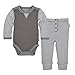 Burt's Bees Baby Unisex Baby Bodysuit & Pant Set, 100% Organic Cotton, Charcoal Classic Stripe, 0-3 Months