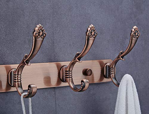 Wall Mounted Coat Rack Hooks - Metal Wall Hooks Rail Heavy Duty 5 Double Coat Hanger Hook Stainless Steel Hooks Wall Mount for Coat Hat Towel Entryway Bedrooms Kitchen Bathroom Mudroom Antique Copper
