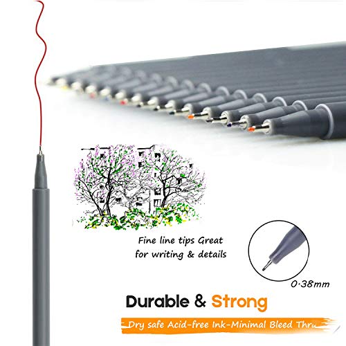Fineliner Color Pen Set, Fine Line Point Drawing Marker Pens for Writing Journaling Planner Coloring Book Sketching Taking Note Calendar Art Projects Office School Supplies (18 Colors)