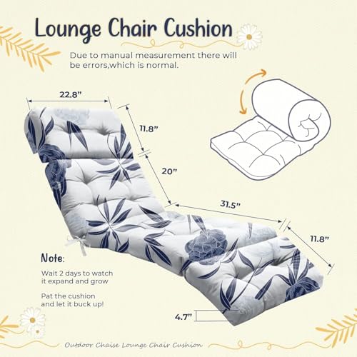 widesmile Sun Lounger Cushion Only Replacement Waterproof 189x58x12 cm Thicken Garden Sunlounger Cushions with Non-Slip Seat Pads for Indoor Outdoor Patio Reclining Chair, Blue Enchantress