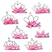 Elesa Miracle 8pc Baby Girl Toddler Kids Little Girl Pink Bow Silver Rhinestone Crown Tiara Hair Clips in Gift Box (8pc- Pink Bow with Silver Crown)