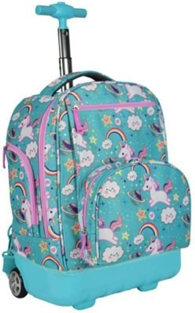 Girls Cute Unicorn Themed Luggage Blue Aqua Rolling Backpack Rainbows Carry Bag Amazon.ca