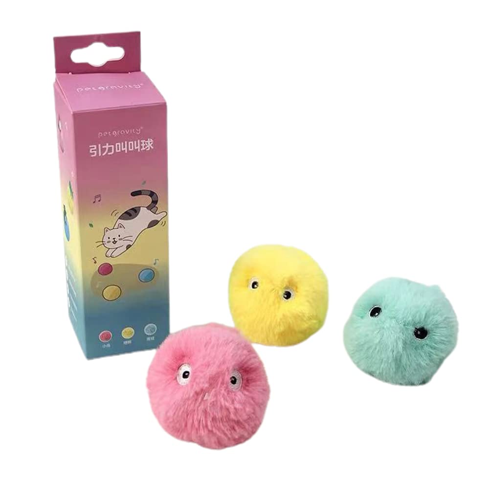 Kangmeile 3pcs Cat Toy Electronic Catnip Plush Ball Bird Frog Cricket Chirping for Chasing, Cat Interactive Toys Squeaky Ball Catnip Toy, Fluffy Cat Toy Balls Refillable Catnip Toys Cat Kicker Toys