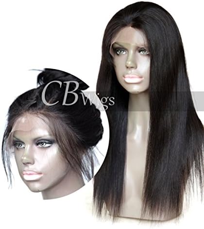 Cbwigs Glueless Brazilian Remy Yaki Straight Lace Front Human Hair Wig for Black Women 4.5 inch Deep Parting Free Part Full Wigs with Baby Hair 130 Density (14 inch Natural Color)