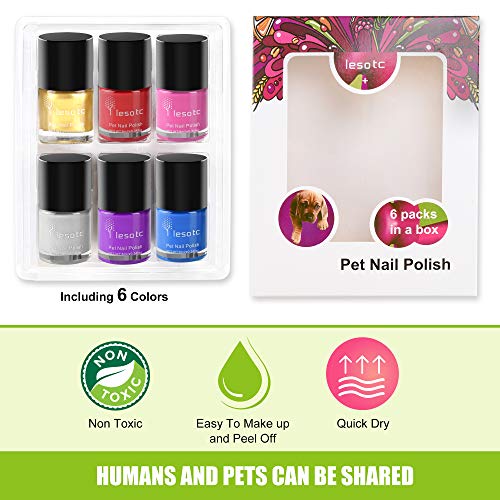 Dog Nail Polish Set, 6 Color Set (Pink, Purple, Red, Gold, Blue, Silver), Non-Toxic Water-Based Pet Nail Polish, Natural and Safe, Suitable for All Pet (Birds, Mice, Pigs and Rabbit), Easy to Remove
