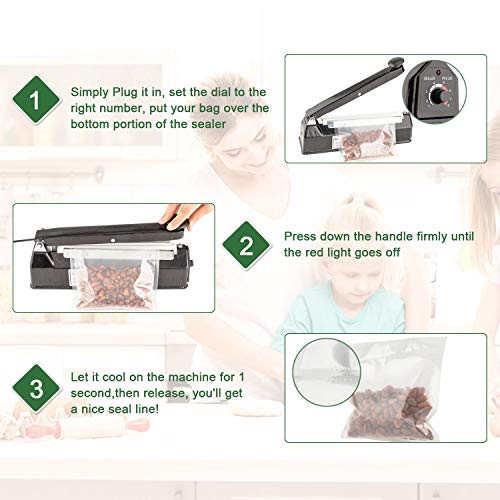 ROVSUN 8 Inch/200mm Manual Impulse Heat Sealer Machine Plastic Shrink Wrap Cellophane Poly Mylar Bags Sealing Closer with Two Replacement Kits, Black