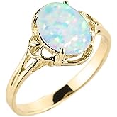 Modern Contemporary Rings 14K Yellow Gold October Birthstone Lab Grown Oval Opal Gemstone Solitaire Ring - Size 7