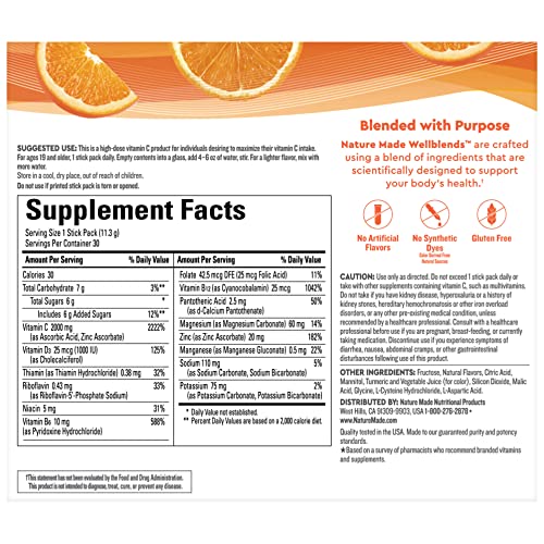 Nature Made Wellblends ImmuneMAX Fizzy Drink Mix, Vitamin C 2000mg with Zinc 20 mg, Vitamin D3