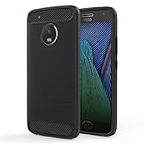 Moto G5 Plus Case - MoKo Ultra Slim Lightweight Carbon Fiber Design Flexible Soft TPU Bumper Shock Absorption Rubber Protective Case Cover for Motorola Moto G5 Plus, Black
