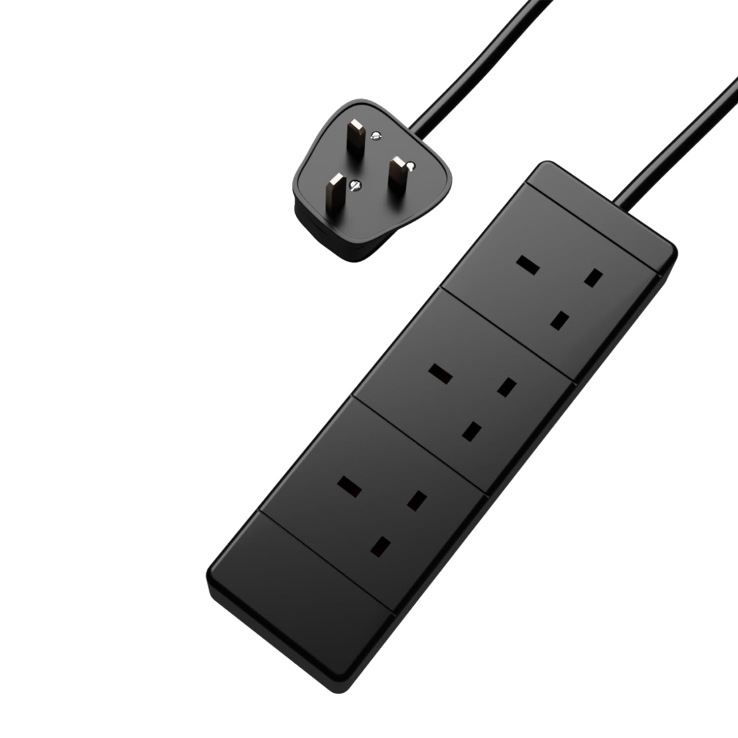 rhinocables 3 Gang Extension Lead for 3 Pin UK Plugs, 13 Amp 3 Way Extension Lead, Long Extension Cable, (2m, Black)