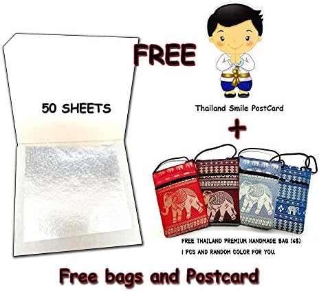 50 Sheets 24 Karat Real Silver Leaf for Cooking, Art Framing 999/1000 Super Quality+ Thailand Gift (SilverLeaf50)