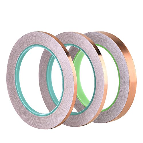 eBoot Copper Foil Tape with Double Conductive Adhesive 21.8 Yards for EMI Shielding, Craft, Electrical Repairs, 3 Pieces (5mm/ 6mm/ 12mm)