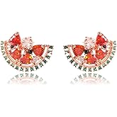 Yudisho Watermelon Earrings, Fruit Earrings, Set with Artificial Crystals Stud Earrings for Women