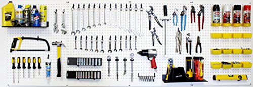 WallPeg pegboard Panels, Shelves, Bins, Locking peg Hooks Garage Storage kit 96 W-B (White) - Thumbnail 2