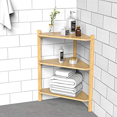 Wisuce 3 Tier Corner Shelf, 100 Real Bamboo Shower Corner Shelves Free