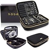 Habe Travel Jewelry Organizer Case - Truly Tangle Free - Space Saving Jewelry Storage Bag - Small Travel Jewelry Box Holds The Most - 12 Pair Earrings, 7 Necklaces, Adjustable Dividers, Large Pocket