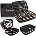 Habe Travel Jewelry Organizer Case - Truly Tangle Free - Space Saving Jewelry Storage Bag - Small Travel Jewelry Box Holds The Most - 12 Pair Earrings, 7 Necklaces, Adjustable Dividers, Large Pocket