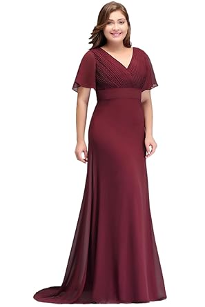 Misshow Damen Abendkleider Lang Übergrößen Plissee Mit Chiffon Elegant Für Hochzeit Prom Dress