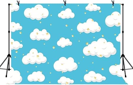 Amazon Hd 10x7ft漫画の青い空白い雲の背景キラキラのゴールドスターは子供のパーティーlyls947のベビーシャワーの背景を飾る バックペーパー 背景布 通販