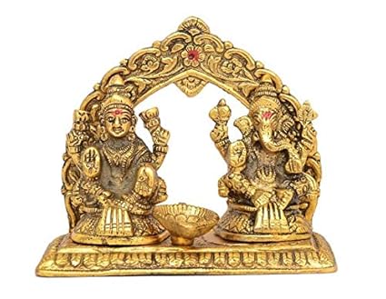 Metal Laxmi Ganesh Idol Showpiece with Oil Lamp Diya,Pooja Article, Diwali Gift