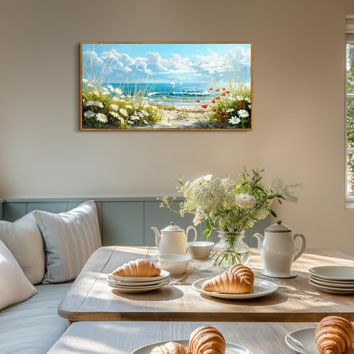 hyidecorart Large Modern Living Room Decoration Paintings, 50 x 100 cm, Flowers, Beach, Decorative Pictures, Canvas Picture with Frames, Suitable for Bedrooms, Hallways, Dining Rooms