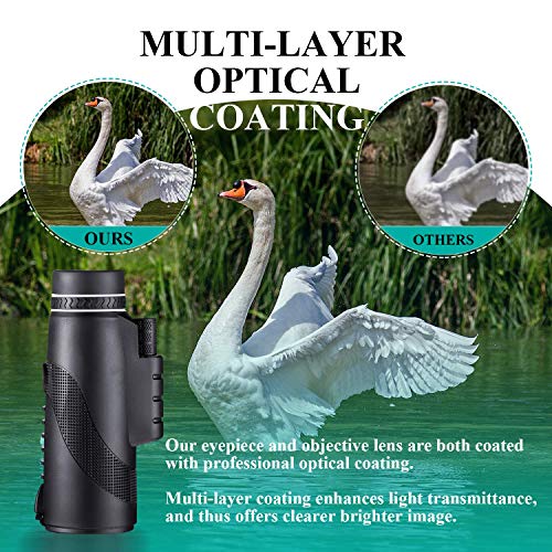 Monocular Telescopes - 40X60 Monocular Telescope HD Waterproof Shockproof Telescope with Smartphone Mount & Tripod for Camping Bird Watching Travel Hunting Football Match Concert Live