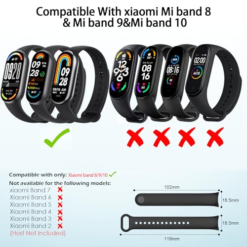 Xisair 3 Correas Compatible con Xiaomi Band 10 9 8 Pulsera Deportiva de Silicona, Pulseras de Repuesto para Miband 10/9/8 Correa Desmontaje Rápido, Transpirable, Impermeable
