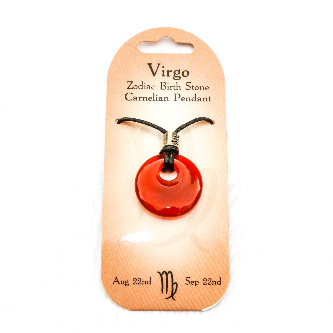 British Fossils Virgo Zodiac Carnelian Donut Pendant with Leather Thong …