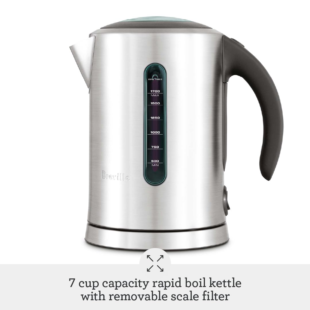 Breville BKE700BSS Hervidor de agua caliente pura con tapa blanda, 7 tazas, acero inoxidable cepillado