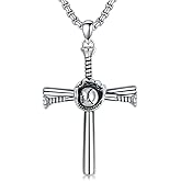 CEKAMA 925 Sterling Silver Baseball Cross Necklace for Men Softball Baseball Cross Faith Inspirational Pendant Necklace with 2.5mm 24"+2" Circular Box Chain for Women Men Baseball Player