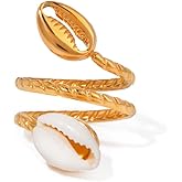 Izpack Boho Seashell Statement Ring for Women Stainless Steel Layered Natural Sea Shell Crab Claw Expandable Adjustable Open Wrap Finger Band Rings Fashion Ocean Summer Beach Jewelry